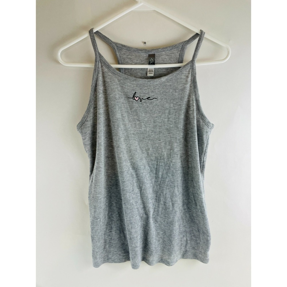 PJ Couture Tank Top Women's Size Medium Gray "Love" embroidered Pajama
